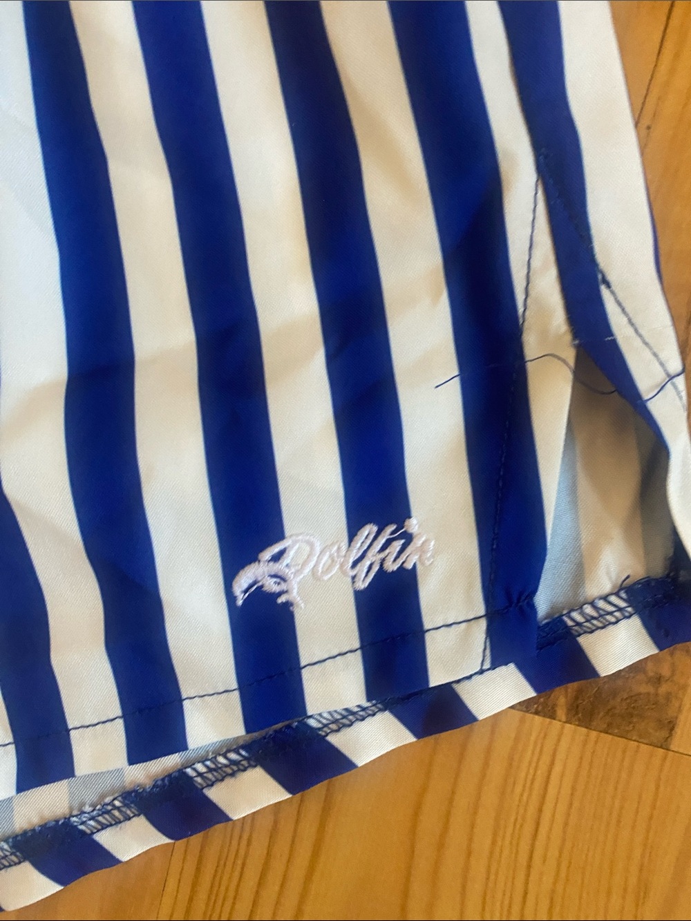 Dolfin Blue and White Vertical Stripe Athletic Shorts - Picture 2 of 4